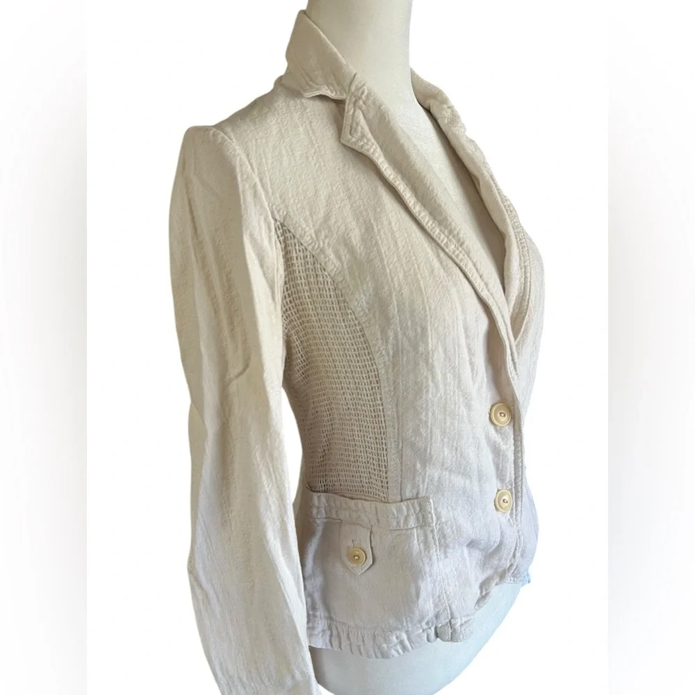 Cartonnier x Anthropologie Linen-Blend Blazer Jacket Cream Beige 8 Boho Classic